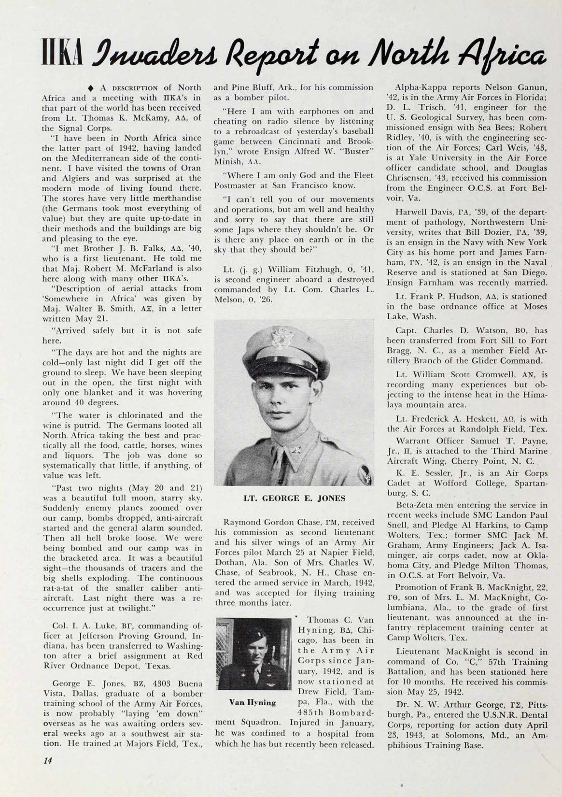 Pi Kappa Alpha Invaders Report on North Africa